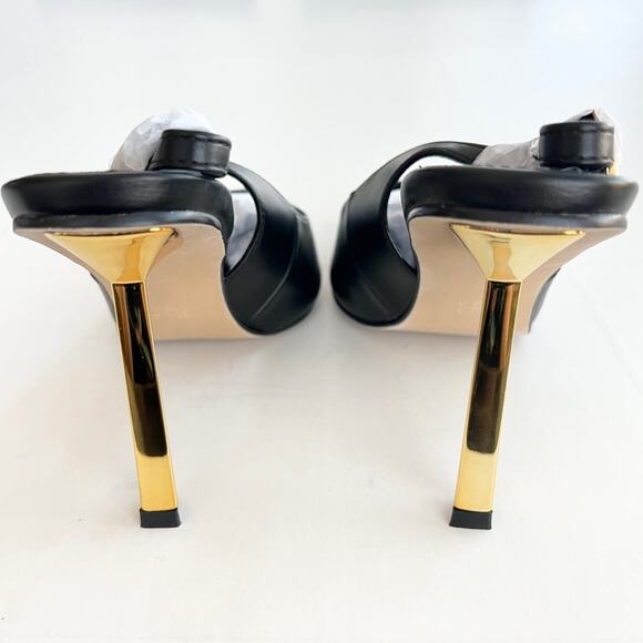 New PLT Black PU Point Tie Buckle Sling Back Heeled Sandals Womens SIZE 8 - Picture 4 of 11